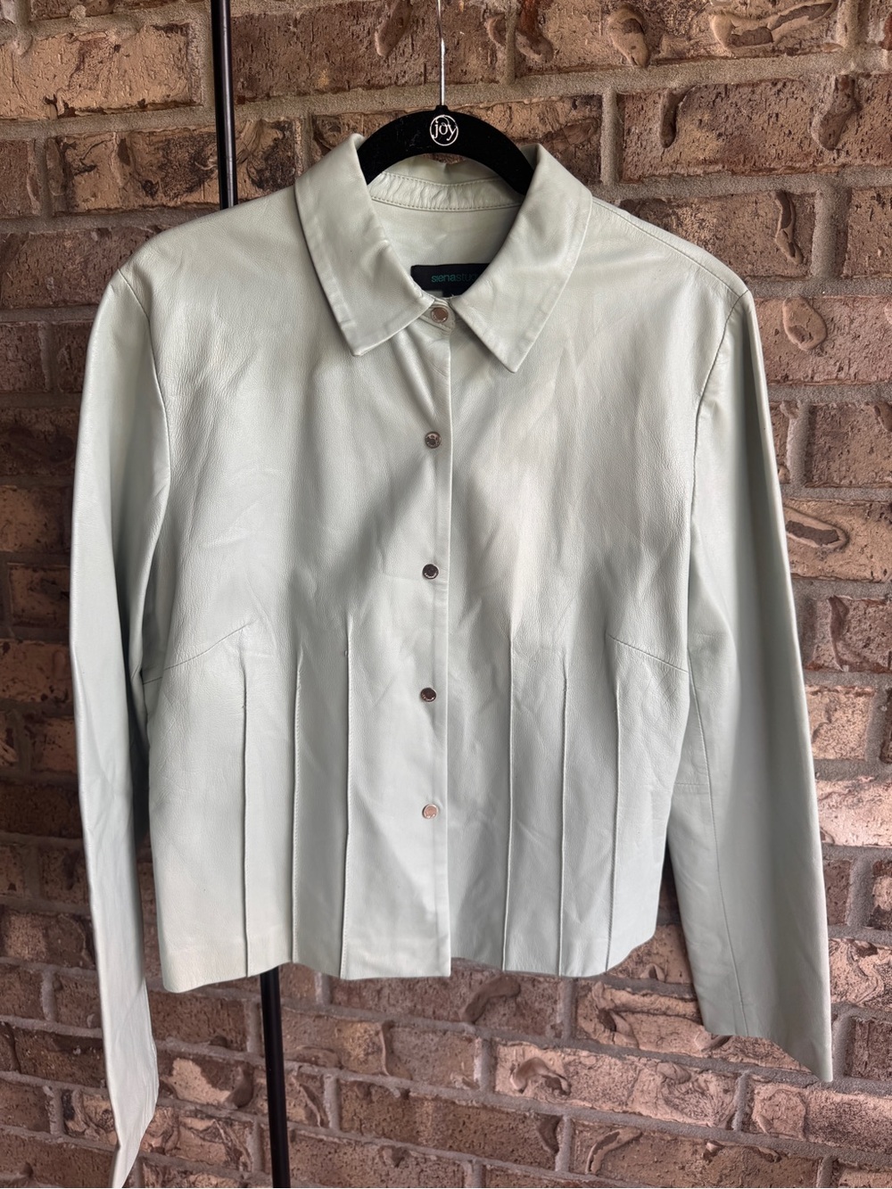 Siena Studio Leather Shirt Jacket Women’s 14 Mint Green Snap Front Y2K